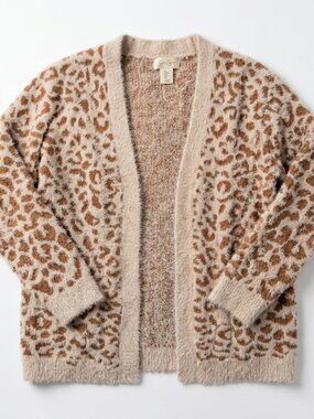 Leopard Print Fuzzy Knit Cardigan - Medium